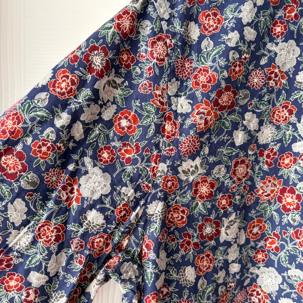 Express Slim Soft Wash Mens Medium Blue Red Floral Long Sleeve Button Down Shirt - Picture 2 of 6